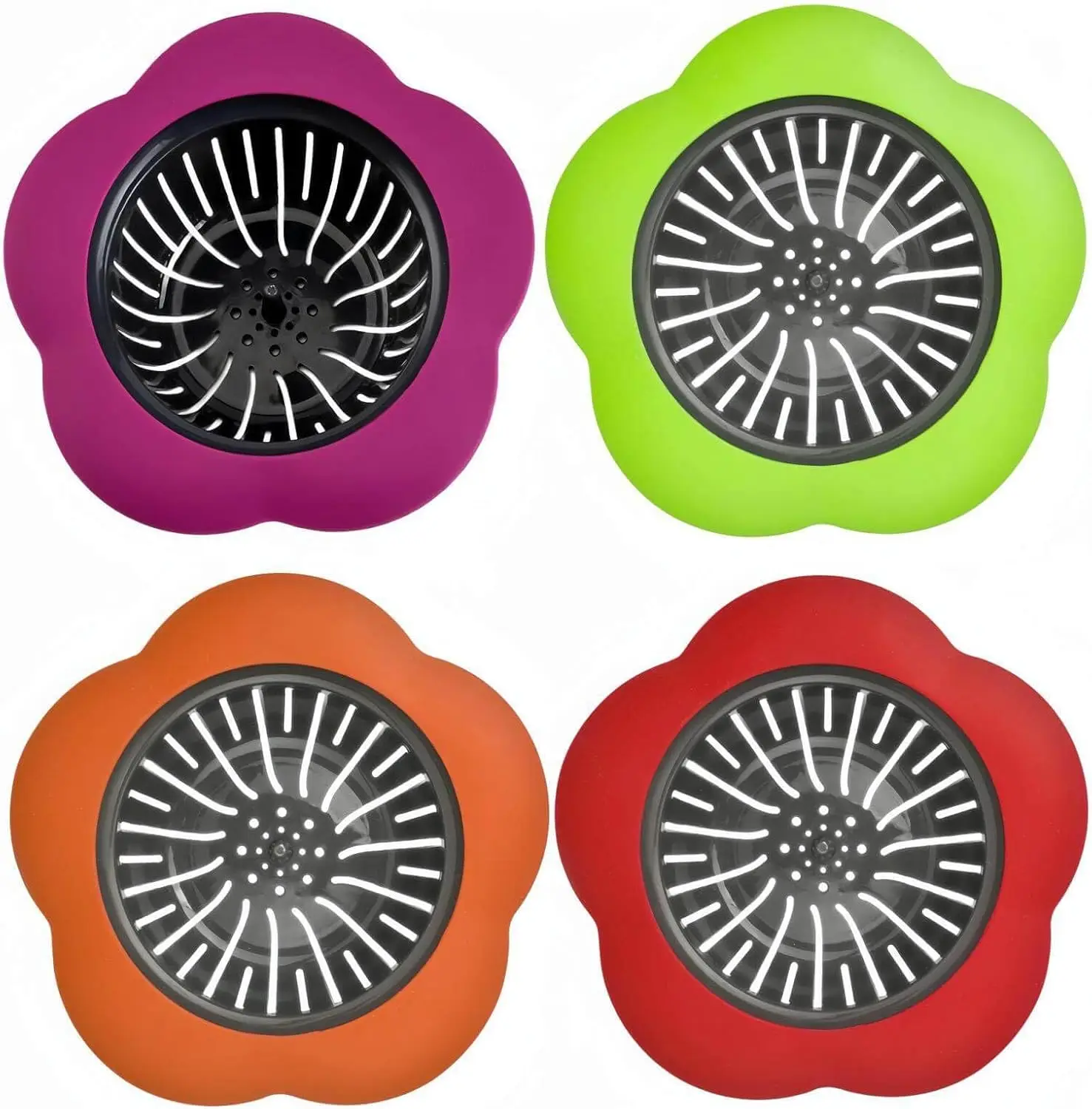 4-Pack Silicone Sink Strainers, 4.5" Wide Rim, Fits 3-4" Drains, Multicolor
4-Pack Silicone Sink Strainers, 4.5" Wide Rim, Fits 3-4" Drains, Multicolor
