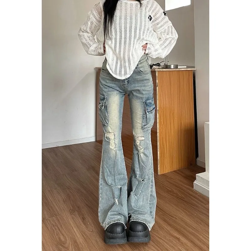 Vintage American Style High-Waisted Slimming Jeans Women's Hot Girl Design Multi-Pocket Bell-Bottom Pants Summer Fashion
Vintage American Style High-Waisted Slimming Jeans Women's Hot Girl Design Multi-Pocket Bell-Bottom Pants Summer Fashion