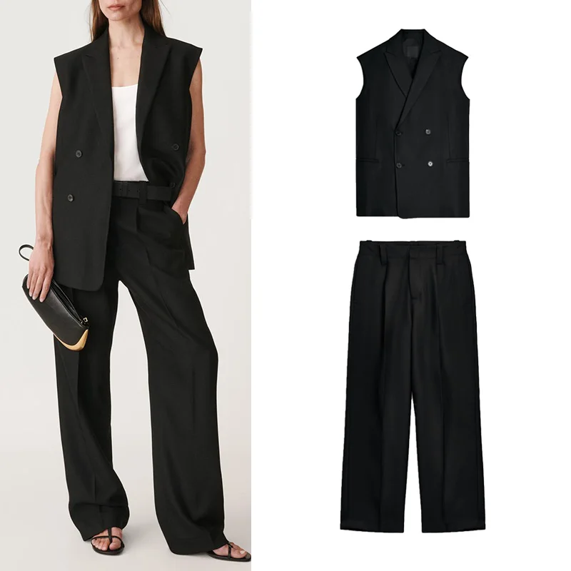 Loose V-Ne Vest 292205 with Bule Decoration Mid-Waist Pleated Pants 3420602 Rayon Blend Sinkage Sle Faion Set
Loose V-Ne Vest 292205 with Bule Decoration Mid-Waist Pleated Pants 3420602 Rayon Blend Sinkage Sle Faion Set