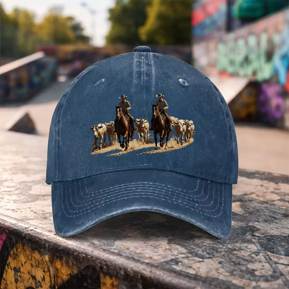 Cowboy Herding Print Baseball Cap Distressed Denim Washed Adjustable Snapback Hat for Unisex
Cowboy Herding Print Baseball Cap Distressed Denim Washed Adjustable Snapback Hat for Unisex
