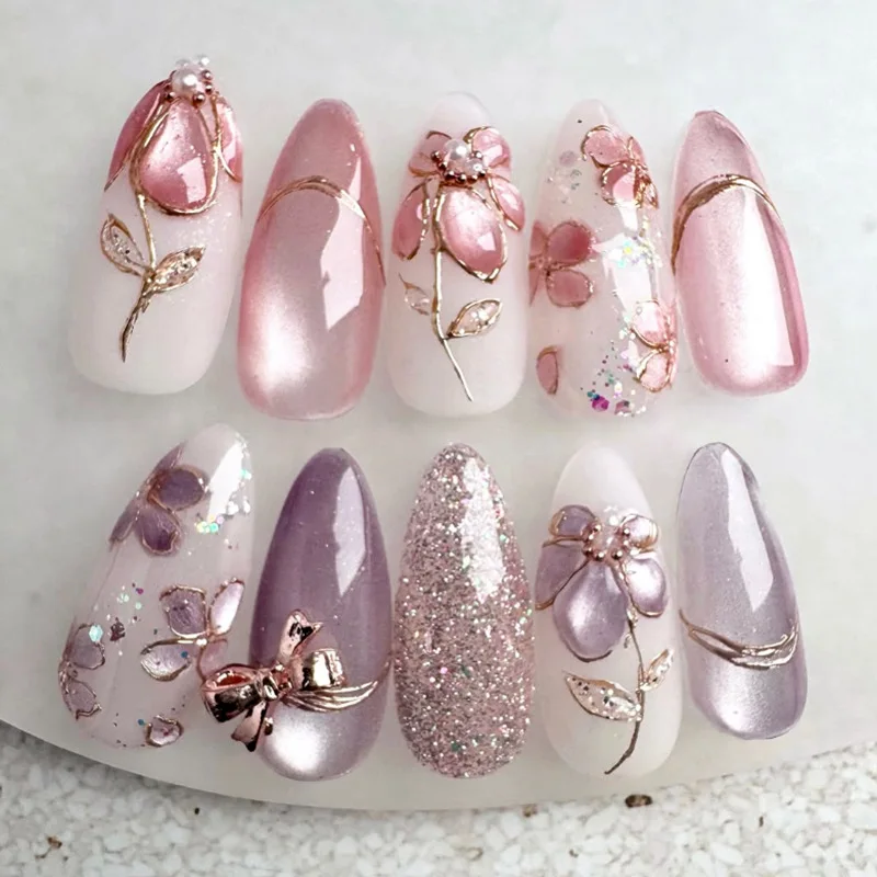 24Pcs Purple Cat's Eye Almond Press on Nails 3D Bow Stripe Cat False Nails with Rhinestone Detachable Full Cover Fake Nails Tips
24Pcs Purple Cat's Eye Almond Press on Nails 3D Bow Stripe Cat False Nails with Rhinestone Detachable Full Cover Fake Nails Tips