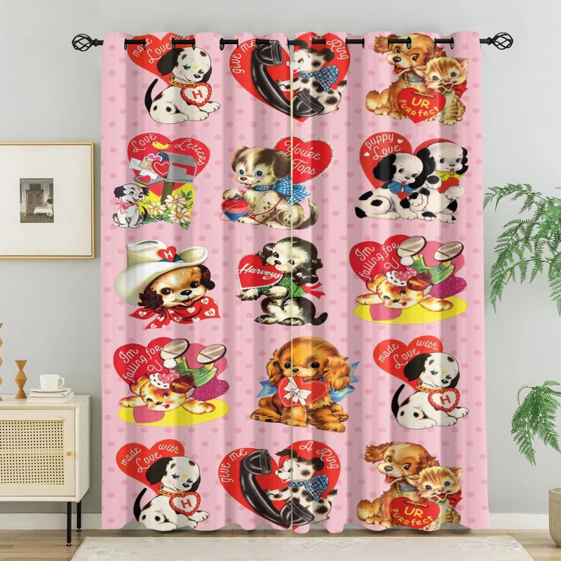 2Pcs Vintage Retro Puppy Cat Love Heart Window Curtains Cute Pink Polka Dot Print Blackout Drapes for Bedroom
2Pcs Vintage Retro Puppy Cat Love Heart Window Curtains Cute Pink Polka Dot Print Blackout Drapes for Bedroom