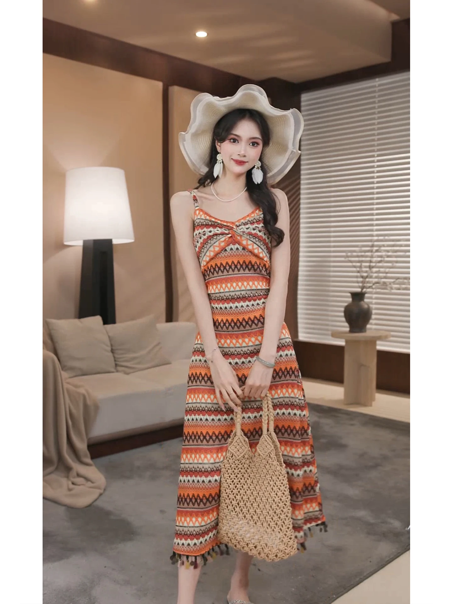 Dunliu Women's Summer Vacation Stripe Embroidered Knitted Orange Strap Dress High Waist Tassel Long Skirt A-Line Midi Dress
Dunliu Women's Summer Vacation Stripe Embroidered Knitted Orange Strap Dress High Waist Tassel Long Skirt A-Line Midi Dress