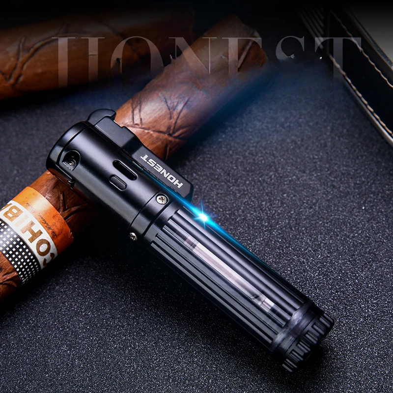 Honest Butane Gas Cigar Lighter Transparent Visible FuelTank Fire LOCK Set Windproof Blue Jet Flame Grinding Wheel Outside Tool
Honest Butane Gas Cigar Lighter Transparent Visible FuelTank Fire LOCK Set Windproof Blue Jet Flame Grinding Wheel Outside Tool