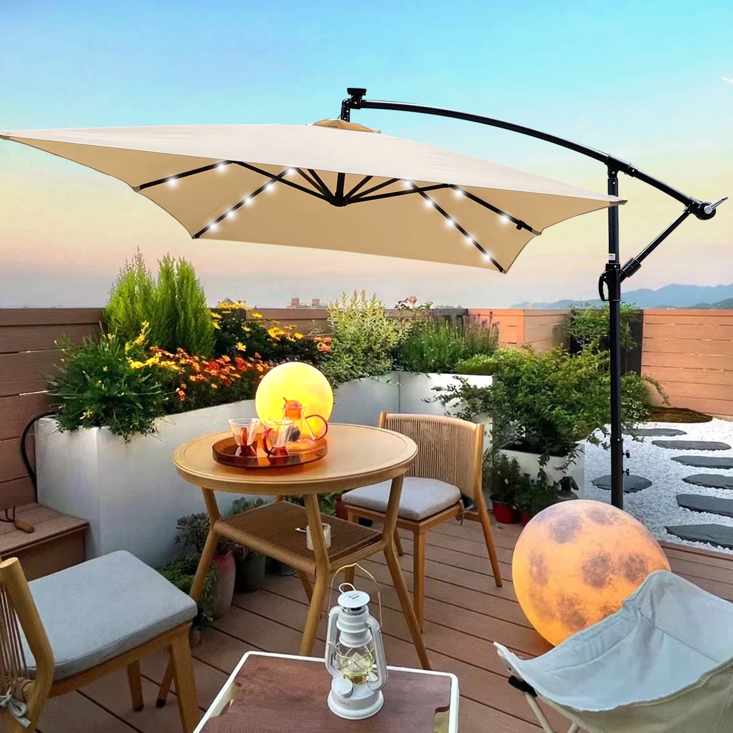 Rectangle 2x3M Outdoor Patio Umbrella Solar Powered LED Lighted Sun Shade Market Waterproof 6 Ribs Umbrella with Crank and Cross
Rectangle 2x3M Outdoor Patio Umbrella Solar Powered LED Lighted Sun Shade Market Waterproof 6 Ribs Umbrella with Crank and Cross