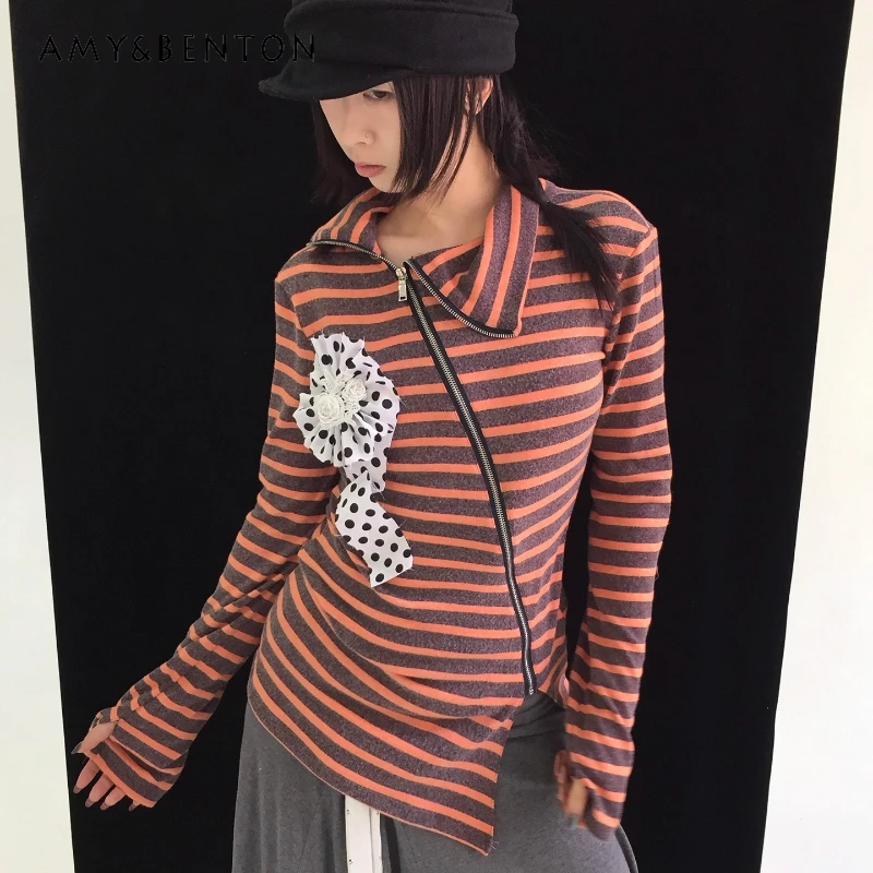Original Design Orange Striped High Neck Slim Fit Women's Bottoming Shirt Autumn Winter Vintage Stretch Long Sleeve Top Ladies
Original Design Orange Striped High Neck Slim Fit Women's Bottoming Shirt Autumn Winter Vintage Stretch Long Sleeve Top Ladies