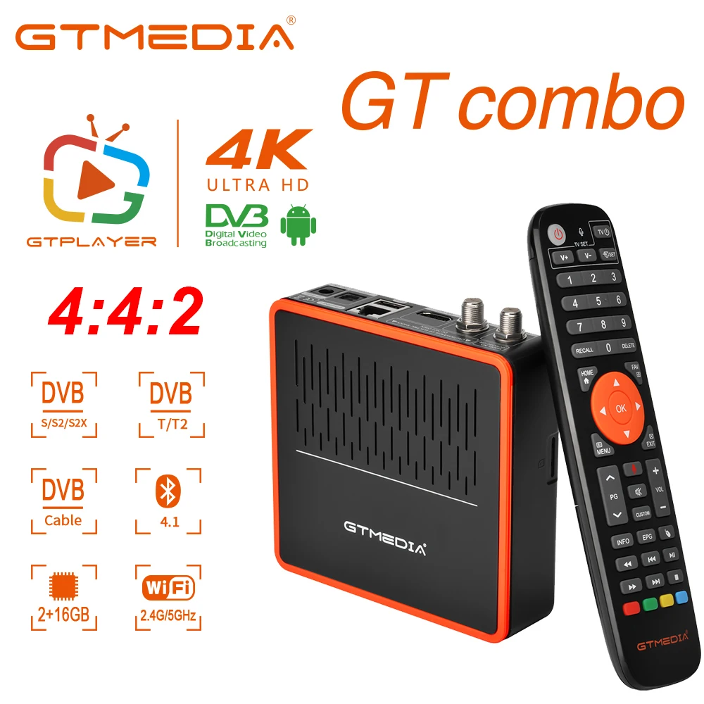 GTMEDIA GT combo Android 9.0 box supports DVB-S/S2/S2X, DVB+T/T2/C, 4K HD Build in Wifi 2.4G/5G+BT4.1 System is GT UI
GTMEDIA GT combo Android 9.0 box supports DVB-S/S2/S2X, DVB+T/T2/C, 4K HD Build in Wifi 2.4G/5G+BT4.1 System is GT UI
