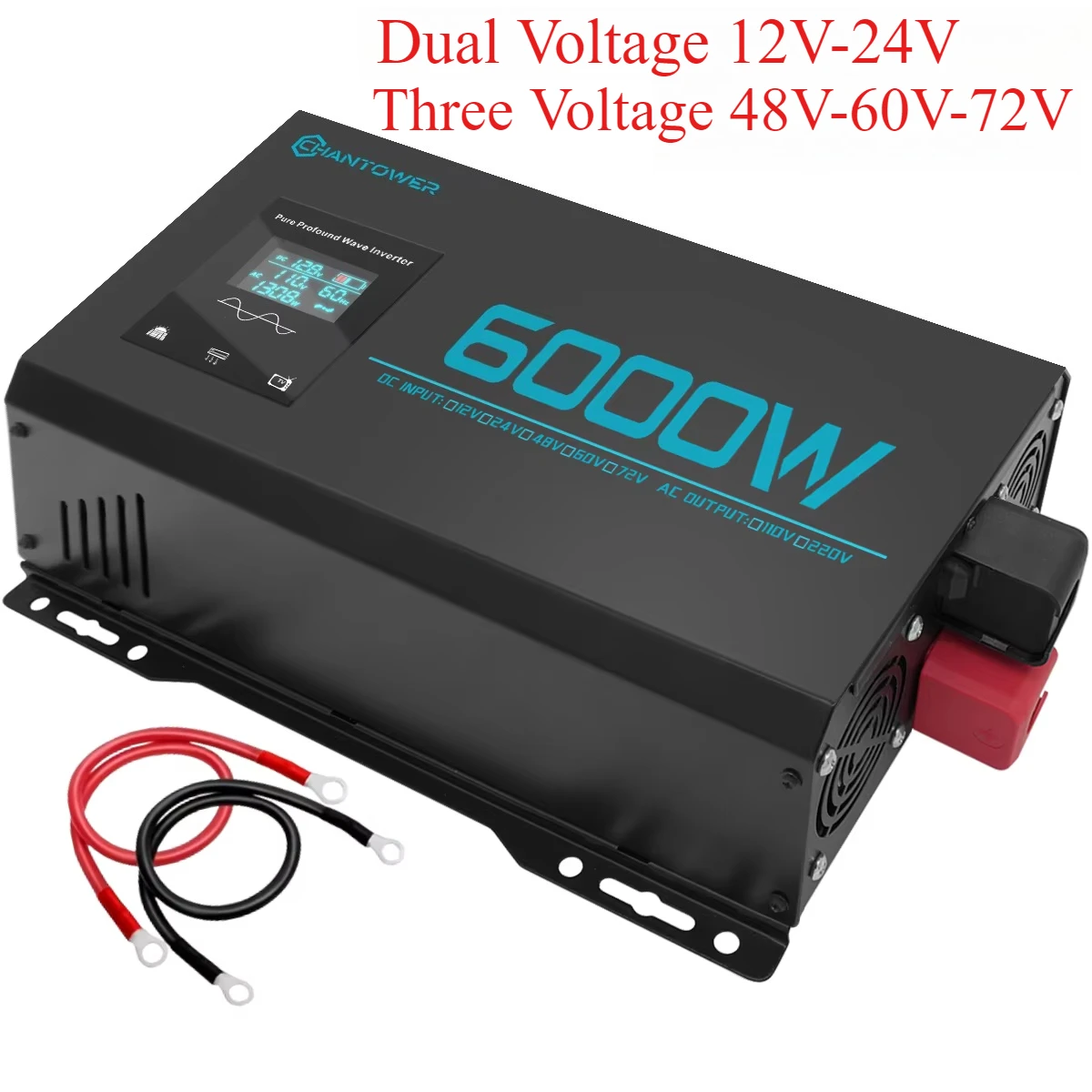 Universal Dual Voltage Pure Sine Wave Inverter DC 12V/24V 48V/60V/72V to AC 220V 5000W 6000W Power Converter Car Solar Inverter
Universal Dual Voltage Pure Sine Wave Inverter DC 12V/24V 48V/60V/72V to AC 220V 5000W 6000W Power Converter Car Solar Inverter