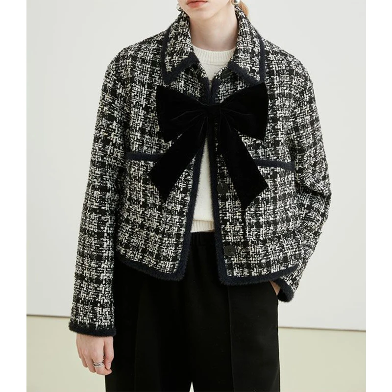 Vintage Tweed Jacket Women Women Elegant Cropped Bow Quilted Coat Winter Korean Commute Outerwear Office Ladies Chic Blazer New
Vintage Tweed Jacket Women Women Elegant Cropped Bow Quilted Coat Winter Korean Commute Outerwear Office Ladies Chic Blazer New