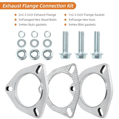 Stainless Steel 2.5 Inch Exhaust Flange Pair With Perforated Gasket, 3 Bolts, Nuts And Washers For 63.5mm Pipe Fit
Stainless Steel 2.5 Inch Exhaust Flange Pair With Perforated Gasket, 3 Bolts, Nuts And Washers For 63.5mm Pipe Fit