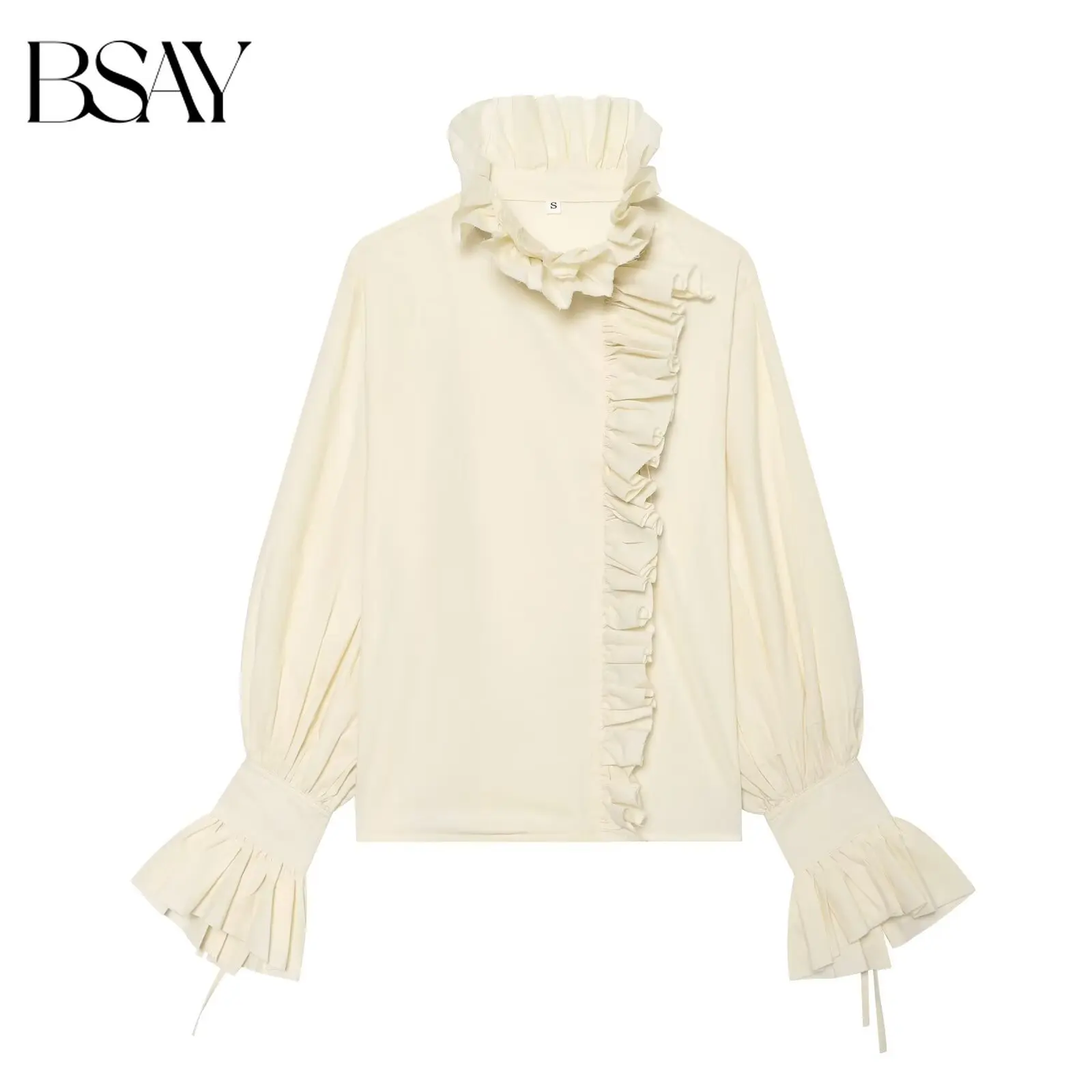 BSAY 2026 Summer Women Elegant Ruffle Stand Collar Blouse Asymmetric Frill Front Lantern Long Sleeve Shirt Fashion Office Tops
BSAY 2026 Summer Women Elegant Ruffle Stand Collar Blouse Asymmetric Frill Front Lantern Long Sleeve Shirt Fashion Office Tops