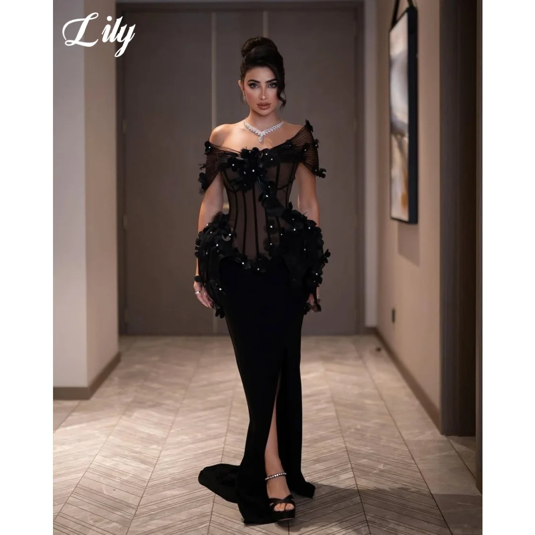 Lily Black Prom Dress Sheer Mesh Corset Bodice Evening Dress with 3D Floral Rhinestone High Slit Mermaid Party Dress Customized
Lily Black Prom Dress Sheer Mesh Corset Bodice Evening Dress with 3D Floral Rhinestone High Slit Mermaid Party Dress Customized