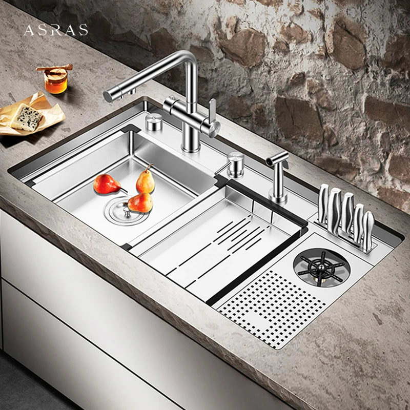 ASRAS Handmade Brushed Cup Rinser Kitchen Island Sink Single Large Size SUS 304 Stainless Steel 4mm Thickness Stepped Sinks
ASRAS Handmade Brushed Cup Rinser Kitchen Island Sink Single Large Size SUS 304 Stainless Steel 4mm Thickness Stepped Sinks