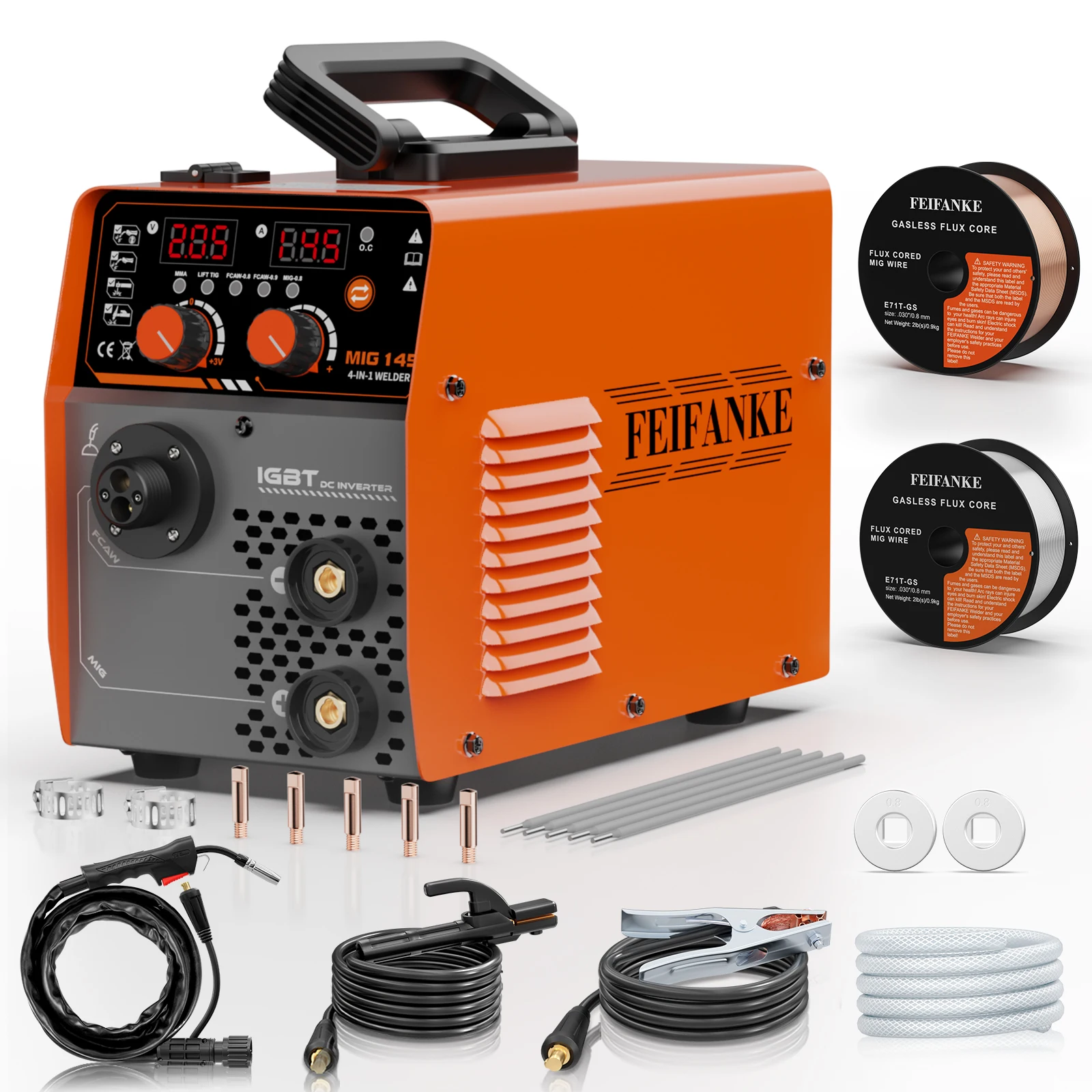 1455A Flux Core MIG Welder,110V Gasless Flux Core/MIG/Lift TIG/Stick 4 in 1 Portable Welding Machine
1455A Flux Core MIG Welder,110V Gasless Flux Core/MIG/Lift TIG/Stick 4 in 1 Portable Welding Machine