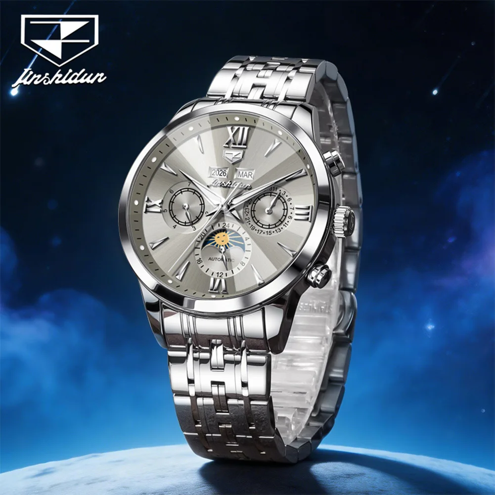 JINSHIDUN 8860 Brand original authentic fashion business stainless steel multifunctional luminous men's mechanical watch
JINSHIDUN 8860 Brand original authentic fashion business stainless steel multifunctional luminous men's mechanical watch