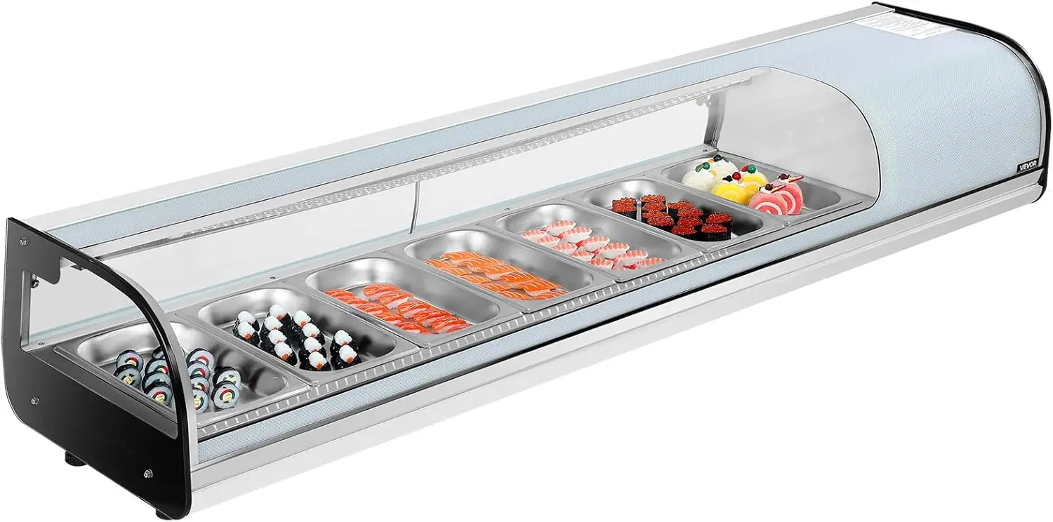Sushi Display Case Refrigerator, 2.5 Cu.ft Commercial Sushi Case, 7-Pan Countertop Showcase with Curved Glass, LED Lighting, and
Sushi Display Case Refrigerator, 2.5 Cu.ft Commercial Sushi Case, 7-Pan Countertop Showcase with Curved Glass, LED Lighting, and