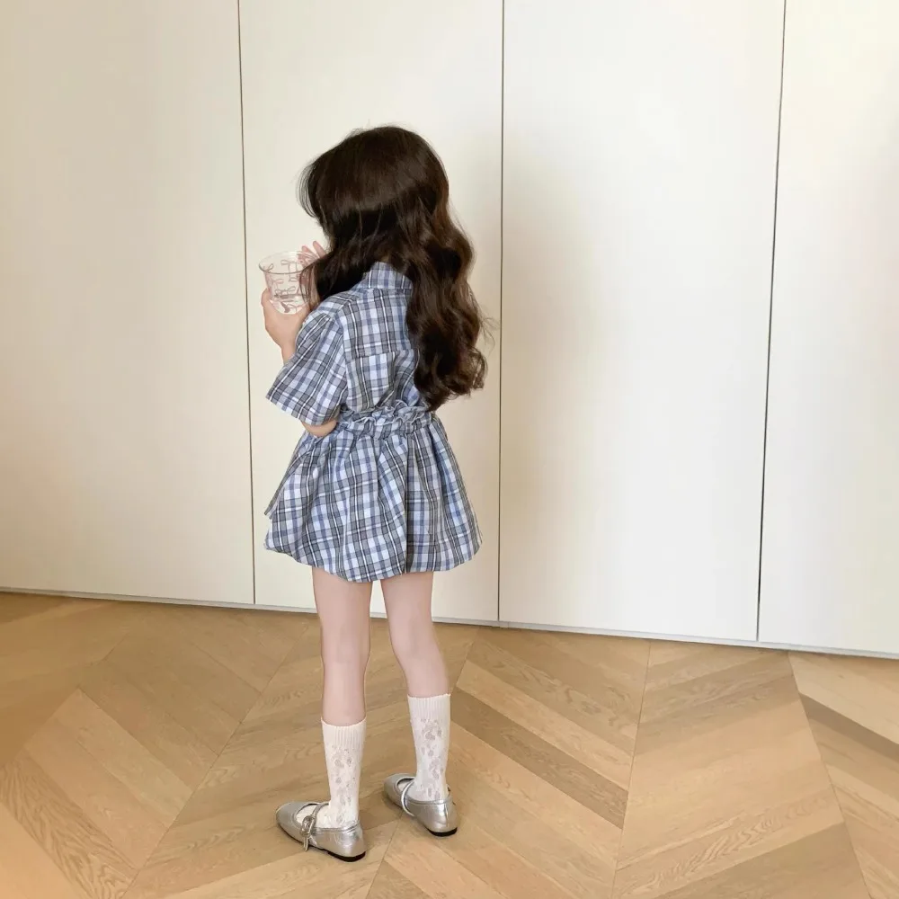2026 Summer Girls 2Pcs Outfit, American Preppy Style Plaid Shirt & Bubble Skort Fashion Set for 90-140cm
2026 Summer Girls 2Pcs Outfit, American Preppy Style Plaid Shirt & Bubble Skort Fashion Set for 90-140cm