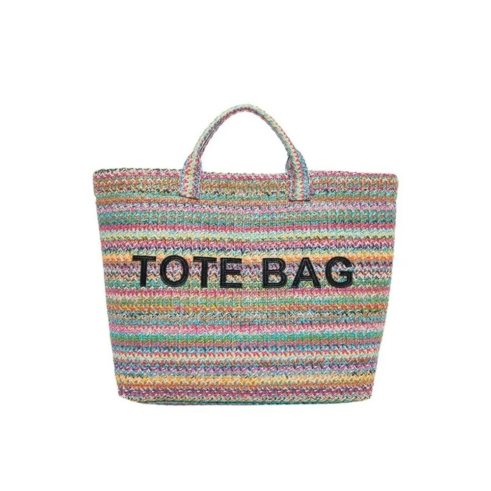 Striped Straw Woven Tote Bag Large Capacity Contrasting Color Letter Prints Handbag Grocery Handbag Shoulder Bag Beach Bag Girl
Striped Straw Woven Tote Bag Large Capacity Contrasting Color Letter Prints Handbag Grocery Handbag Shoulder Bag Beach Bag Girl