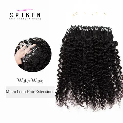 Natural Black Micro Loop Hair Extensions Water Wave Curly Natural Black Remy Human Hair 50pcs/pack Micro Link Ring Hair