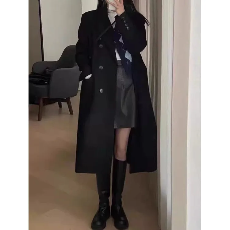 Thickened Long Black Woolen Coat Women's 2025 Autumn Winter Woolen Jacket New Korean Style Small Size High End Feelings
Thickened Long Black Woolen Coat Women's 2025 Autumn Winter Woolen Jacket New Korean Style Small Size High End Feelings