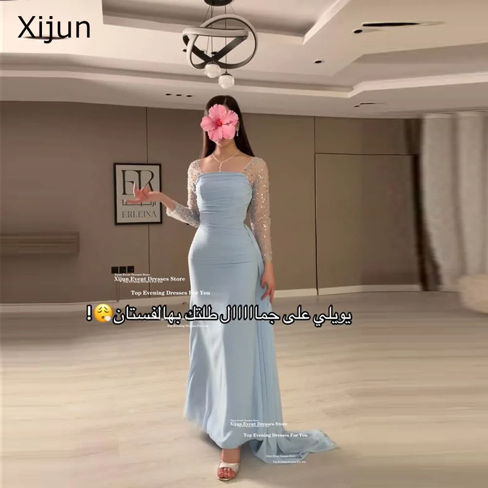 Xijun Luxury Blue Long Evening Dresses Sequined Full Sleeves Pleated Prom Dress Square Collar Formal Mermaid Prom Gown Customiz
Xijun Luxury Blue Long Evening Dresses Sequined Full Sleeves Pleated Prom Dress Square Collar Formal Mermaid Prom Gown Customiz