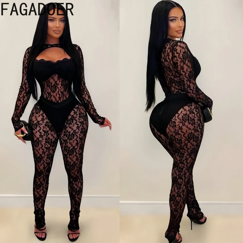 FAGADOER Sexy Lace See Through Patchwork Jumpsuits for Woman Hollow-out Long Sleeves Rompers Female Streetwear Overalls 2026 New
FAGADOER Sexy Lace See Through Patchwork Jumpsuits for Woman Hollow-out Long Sleeves Rompers Female Streetwear Overalls 2026 New