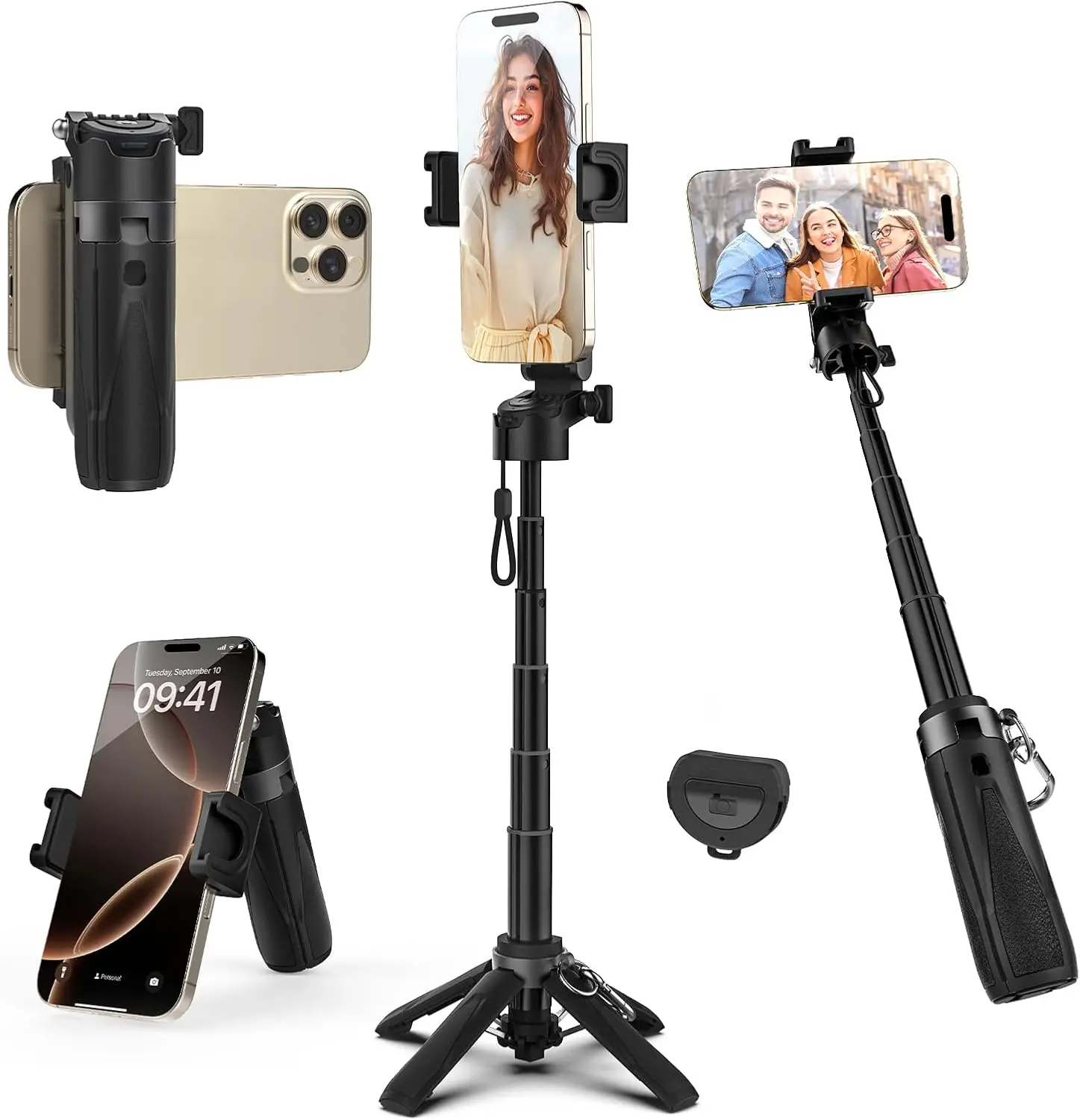Portable Selfie Stick Tripod with Remote 4-in-1 Extendable Cell Phone Tripod 360° Rotation Mini Selfie Stick for iPhone Android
Portable Selfie Stick Tripod with Remote 4-in-1 Extendable Cell Phone Tripod 360° Rotation Mini Selfie Stick for iPhone Android