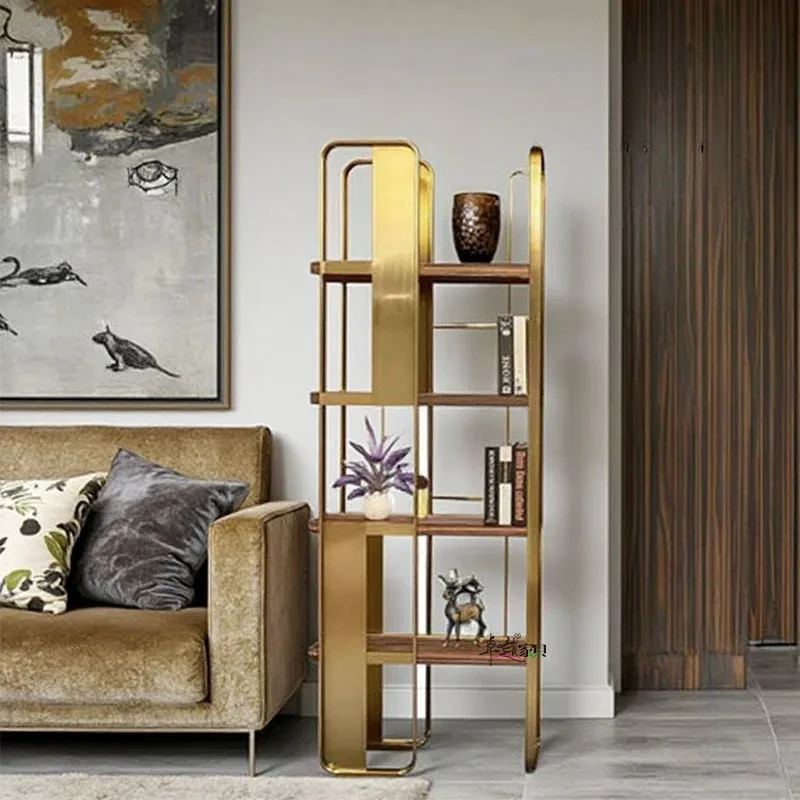 Light luxury stainless steel floor bookshelf living room solid wood veneer shelf magazine metal partition
Light luxury stainless steel floor bookshelf living room solid wood veneer shelf magazine metal partition