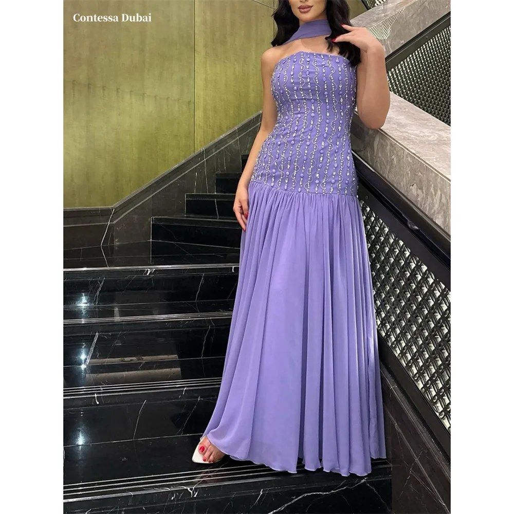 Contessa Dubai Purple Strapless Shiny Waist-Cinching Prom Dresses Accordion Pleats فساتين سهرات Neck Strap2025 robes de soirée
Contessa Dubai Purple Strapless Shiny Waist-Cinching Prom Dresses Accordion Pleats فساتين سهرات Neck Strap2025 robes de soirée
