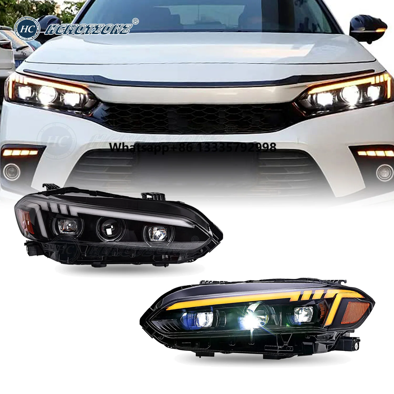 HCMOTIONZ Car LED Front Lamps Assembly 11th Gen DRL 2022-2025 Start up Animation 3 Lens Head Lights
HCMOTIONZ Car LED Front Lamps Assembly 11th Gen DRL 2022-2025 Start up Animation 3 Lens Head Lights