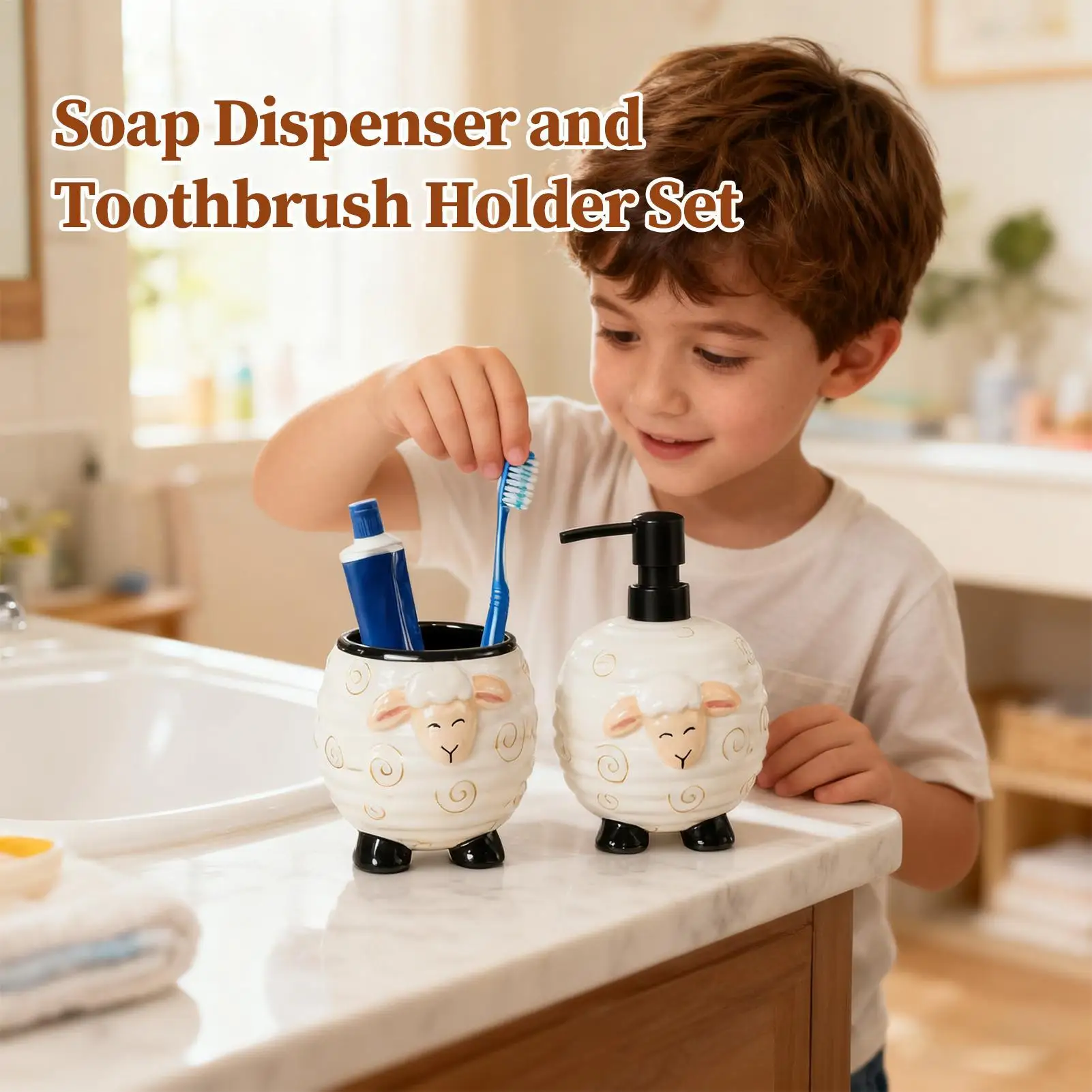 2 шт., керамический дозатор для мыла и держатель для зубных щеток для овец, диспенсер в форме овец, органайзер для ванной комнаты, держатель, аксессуары для ванной комнаты
2 шт., керамический дозатор для мыла и держатель для зубных щеток для овец, диспенсер в форме овец, органайзер для ванной комнаты, держатель, аксессуары для ванной комнаты