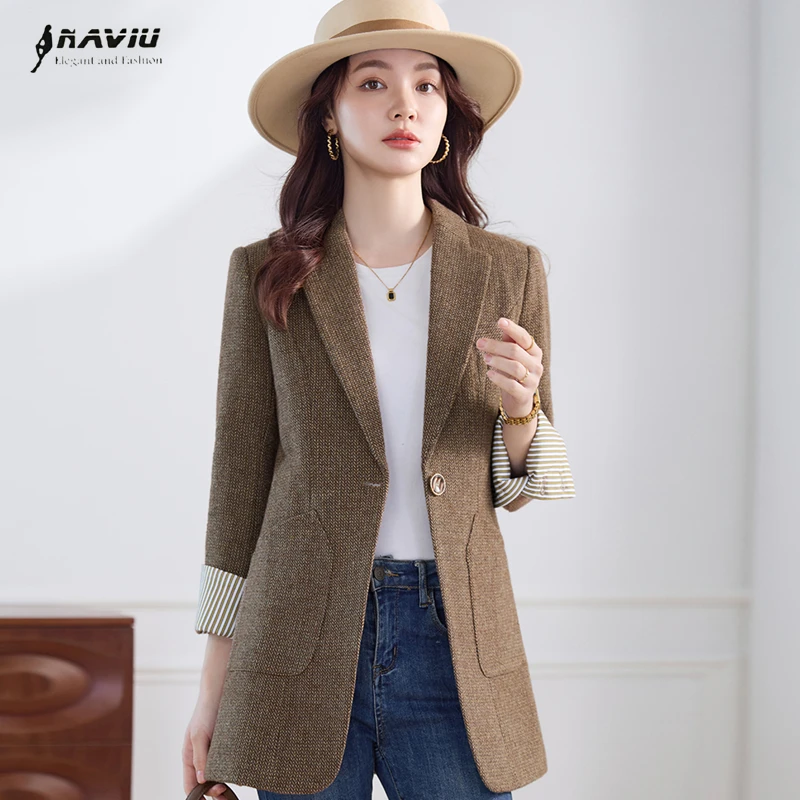 Женский офисный блейзер NAVIU, серый/кофейный, с длинным рукавом, на одной пуговице, деловой, для работы, приталенный, формальный пиджак
Женский офисный блейзер NAVIU, серый/кофейный, с длинным рукавом, на одной пуговице, деловой, для работы, приталенный, формальный пиджак