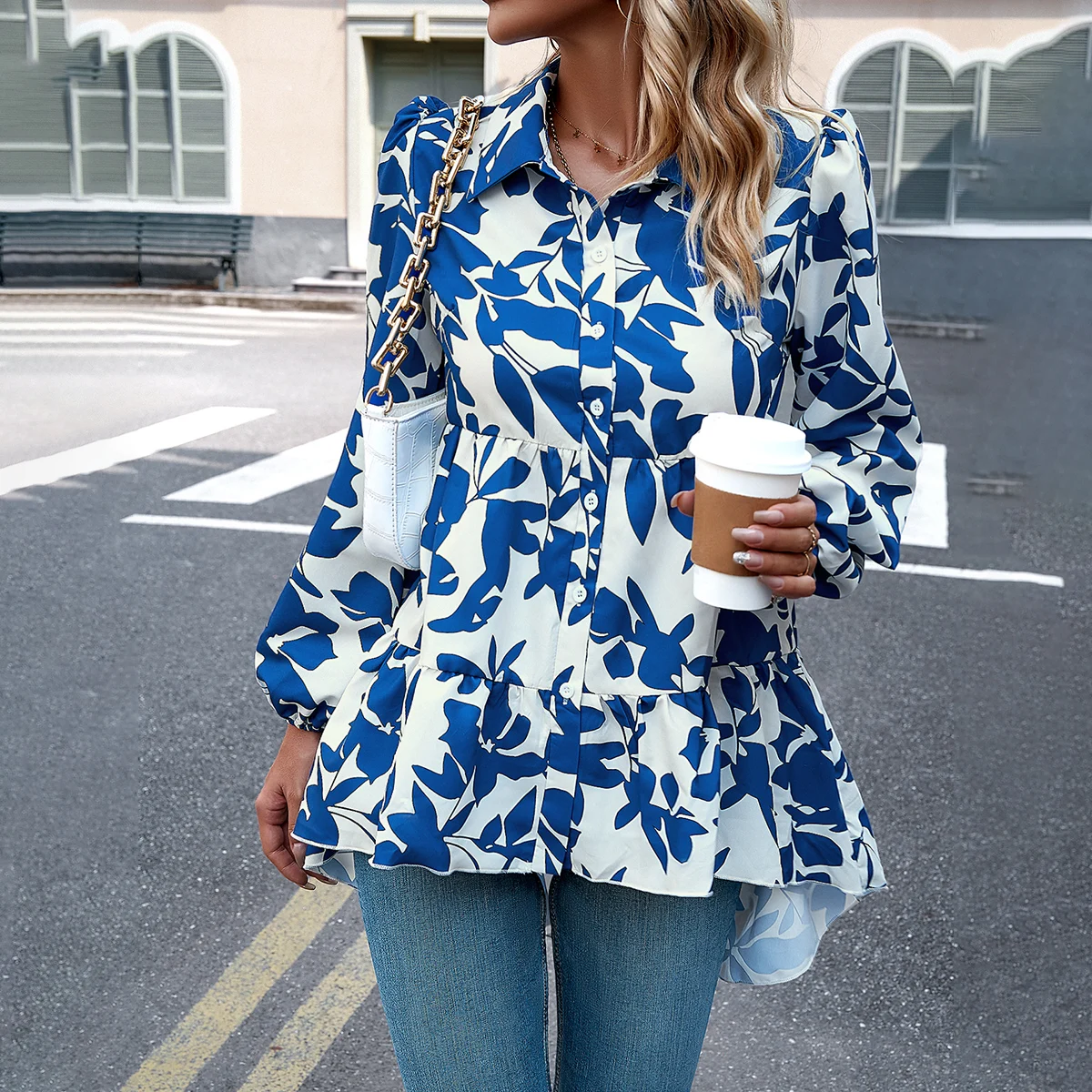 2023 Fall Winter Women's Printed Single Breasted Long Sleeve Tops Casual Blue Lapel Cardigan Waist Blouses Commuter Button Shirt
2023 Fall Winter Women's Printed Single Breasted Long Sleeve Tops Casual Blue Lapel Cardigan Waist Blouses Commuter Button Shirt