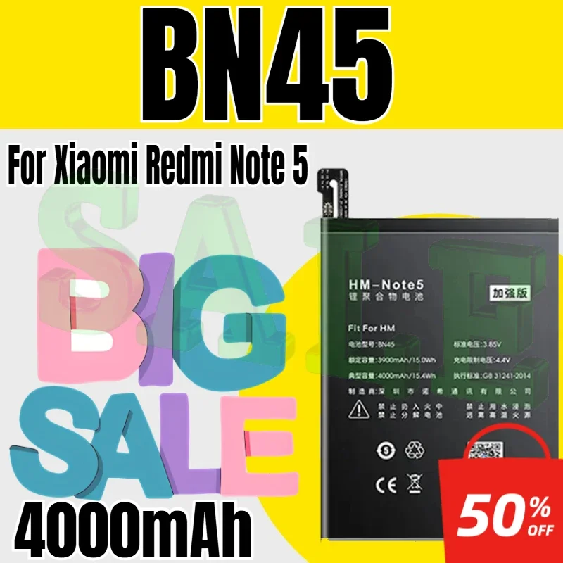 Battery Replacement for Xiaomi Redmi Note 5 BN45 Battery Replacement for Redmi Note 5 Note5 Bateria with Free Tools 4000mAh
Battery Replacement for Xiaomi Redmi Note 5 BN45 Battery Replacement for Redmi Note 5 Note5 Bateria with Free Tools 4000mAh