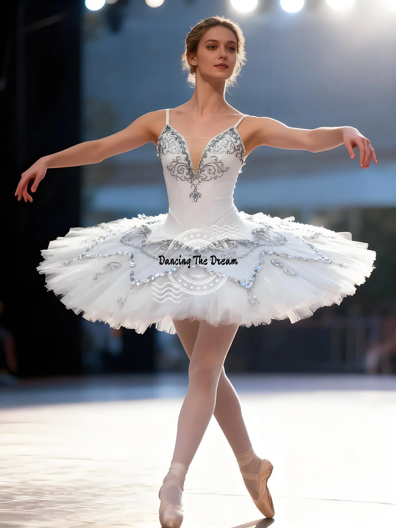 White Tulle Ballet Dress with Silver Sequins and Embroidery Ivory Mesh - Layered Tulle Ballet Dress with Silver Embroidery 
White Tulle Ballet Dress with Silver Sequins and Embroidery Ivory Mesh - Layered Tulle Ballet Dress with Silver Embroidery