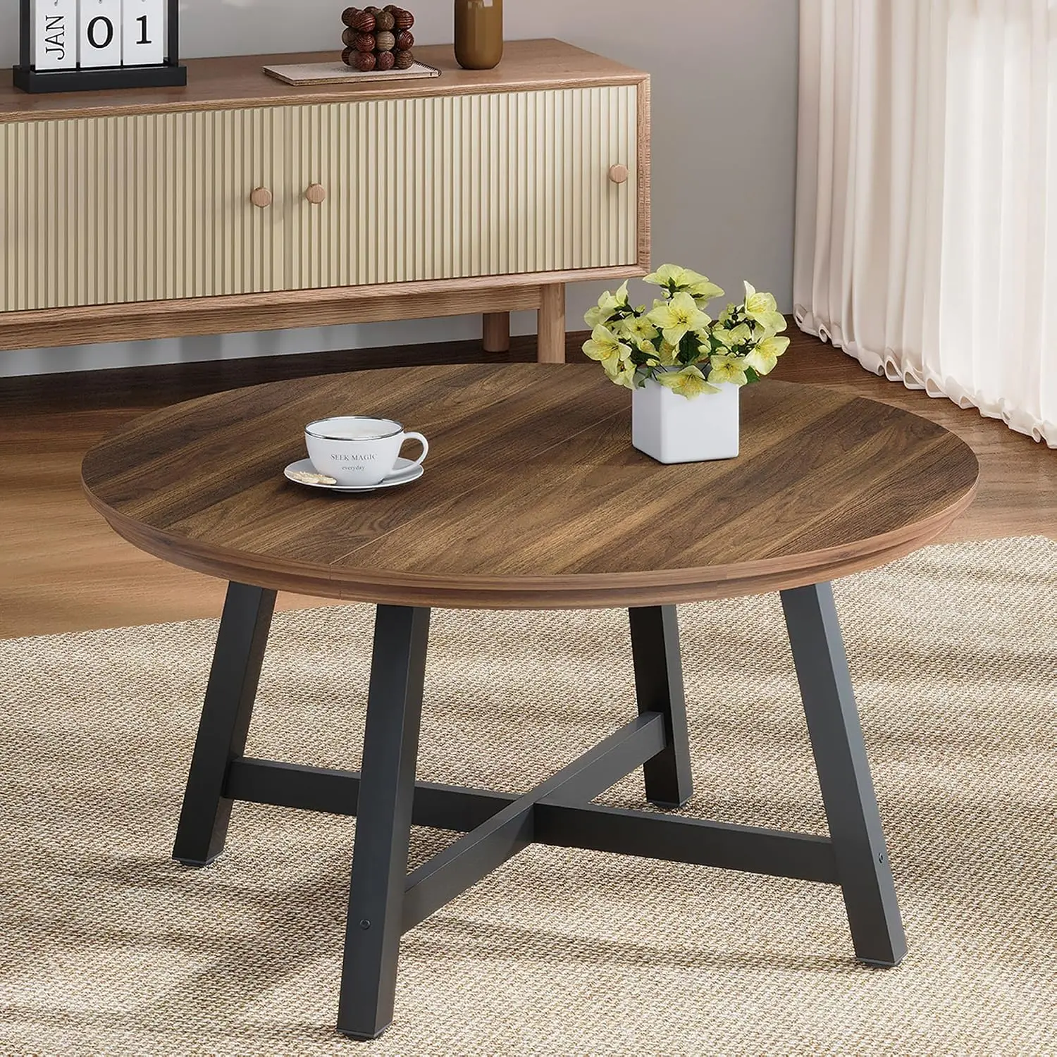 Round Coffee Table 36" Industrial Center Table Adjustable Feet Thickened Legs Wood Grain Living Room Easy Assemble, Customized
Round Coffee Table 36" Industrial Center Table Adjustable Feet Thickened Legs Wood Grain Living Room Easy Assemble, Customized