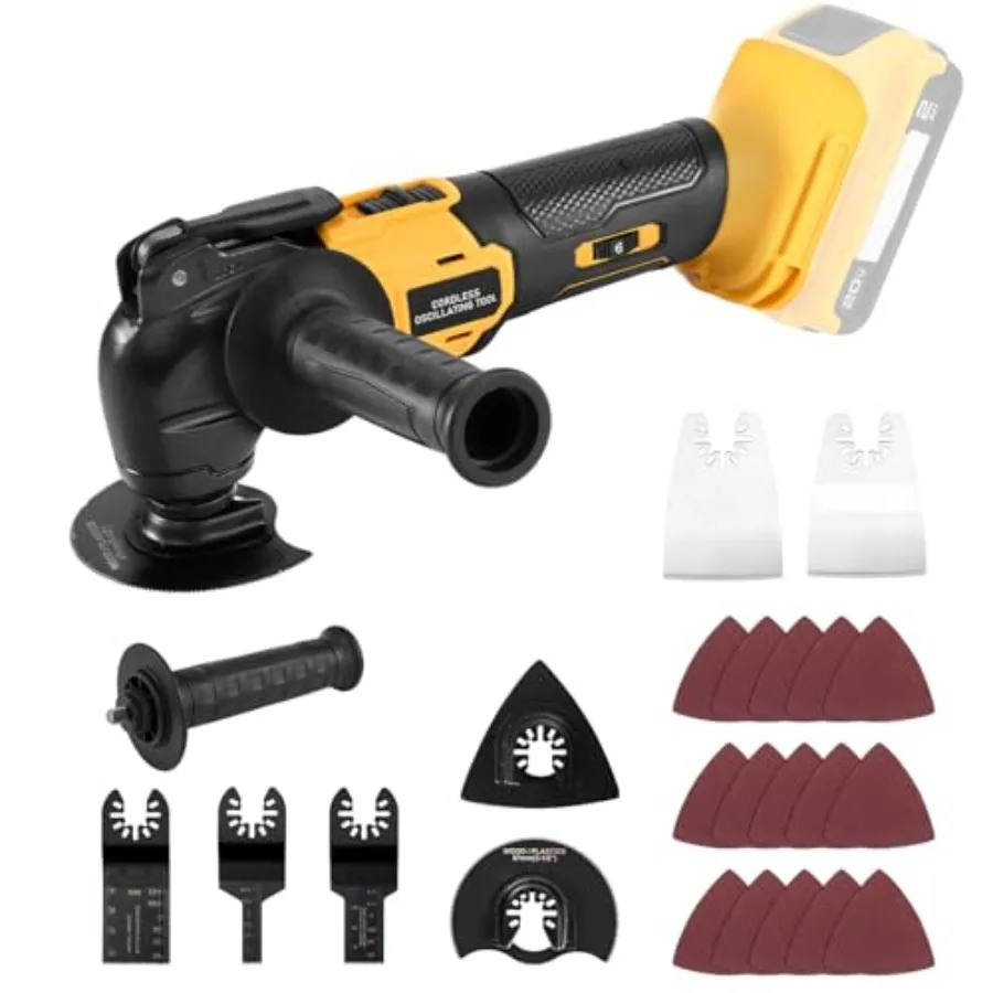 Cordl Oscillating Tool, Brushl Orbiting Tool Compatible with De-Walt 20V Battery, 23 PCS Multi-Tool Kit with Auxiliary Handle f
Cordl Oscillating Tool, Brushl Orbiting Tool Compatible with De-Walt 20V Battery, 23 PCS Multi-Tool Kit with Auxiliary Handle f