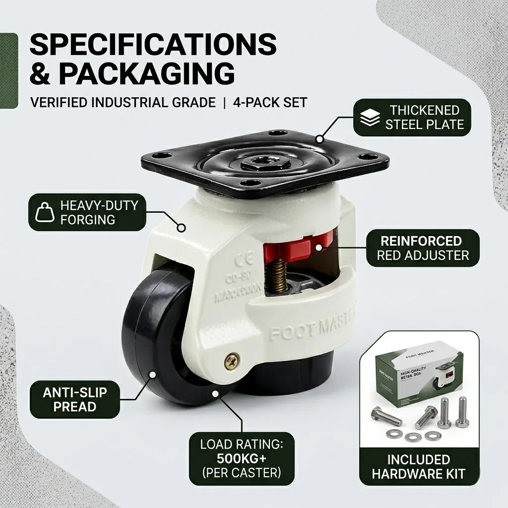 Heavy-Duty Leveling Caster 500KG+ Load Adjustable Height 360° Swivel Industrial Caster for Workbench Machinery
Heavy-Duty Leveling Caster 500KG+ Load Adjustable Height 360° Swivel Industrial Caster for Workbench Machinery