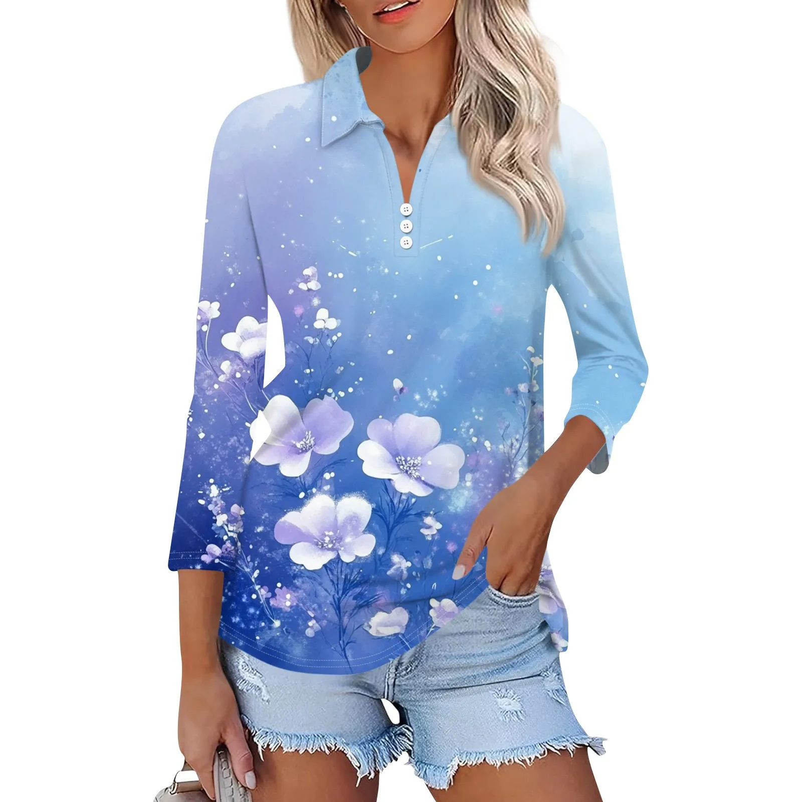 2025 Polo Shirts Woman New Women'S Fashion Casual Lapel 3/4 Sleeve Print Shirt Women Button Up Tops Solid Color Clothing Female
2025 Polo Shirts Woman New Women'S Fashion Casual Lapel 3/4 Sleeve Print Shirt Women Button Up Tops Solid Color Clothing Female