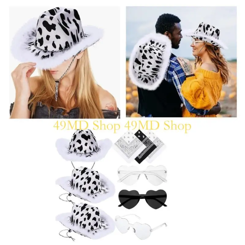 49MD 9set Cowboy Hat&Heart Sunglasses+Cashew Kerchief Set for Woman Carnival Hat Western Elegant Photography Accessory
49MD 9set Cowboy Hat&Heart Sunglasses+Cashew Kerchief Set for Woman Carnival Hat Western Elegant Photography Accessory