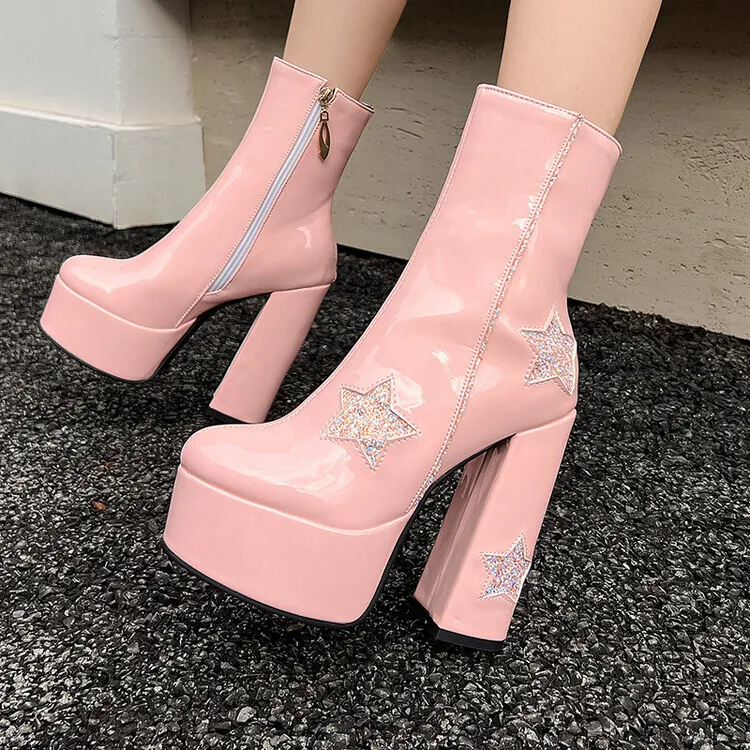 Round Toe Thick Heel Short Boots Fashion Five-pointed Star Thick Sole Waterproof Platform Boots
Round Toe Thick Heel Short Boots Fashion Five-pointed Star Thick Sole Waterproof Platform Boots