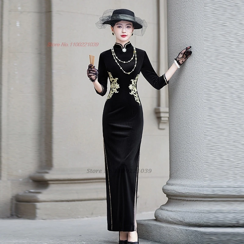 2026 chinese vintage dress improved cheongsam national flower embroidery stage performance formal velvet qipao banquet dress
2026 chinese vintage dress improved cheongsam national flower embroidery stage performance formal velvet qipao banquet dress