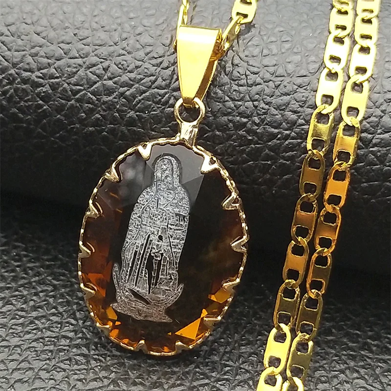 Catholic Virgin Mary Our Lady of Guadalupe Glass Pendant Necklace for Women Men Gold Color Stainless Steel Chain Amulet Jewelry
Catholic Virgin Mary Our Lady of Guadalupe Glass Pendant Necklace for Women Men Gold Color Stainless Steel Chain Amulet Jewelry