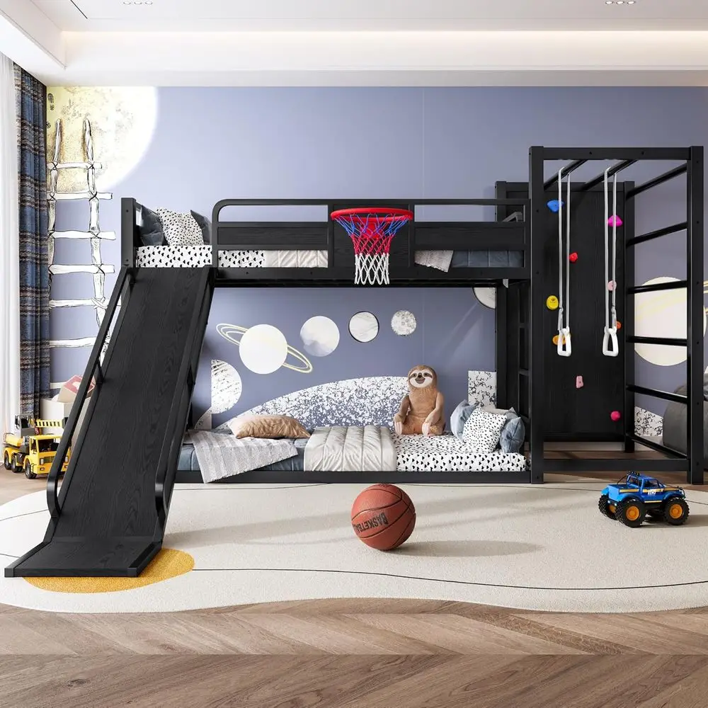 SOTSEA Twin Size Metal Lot Bed with Slide, Heavy Duty Bunk Bed with Basketball Hoop, ClimWall & Pull Up Rings or Kids Teens Adul
SOTSEA Twin Size Metal Lot Bed with Slide, Heavy Duty Bunk Bed with Basketball Hoop, ClimWall & Pull Up Rings or Kids Teens Adul