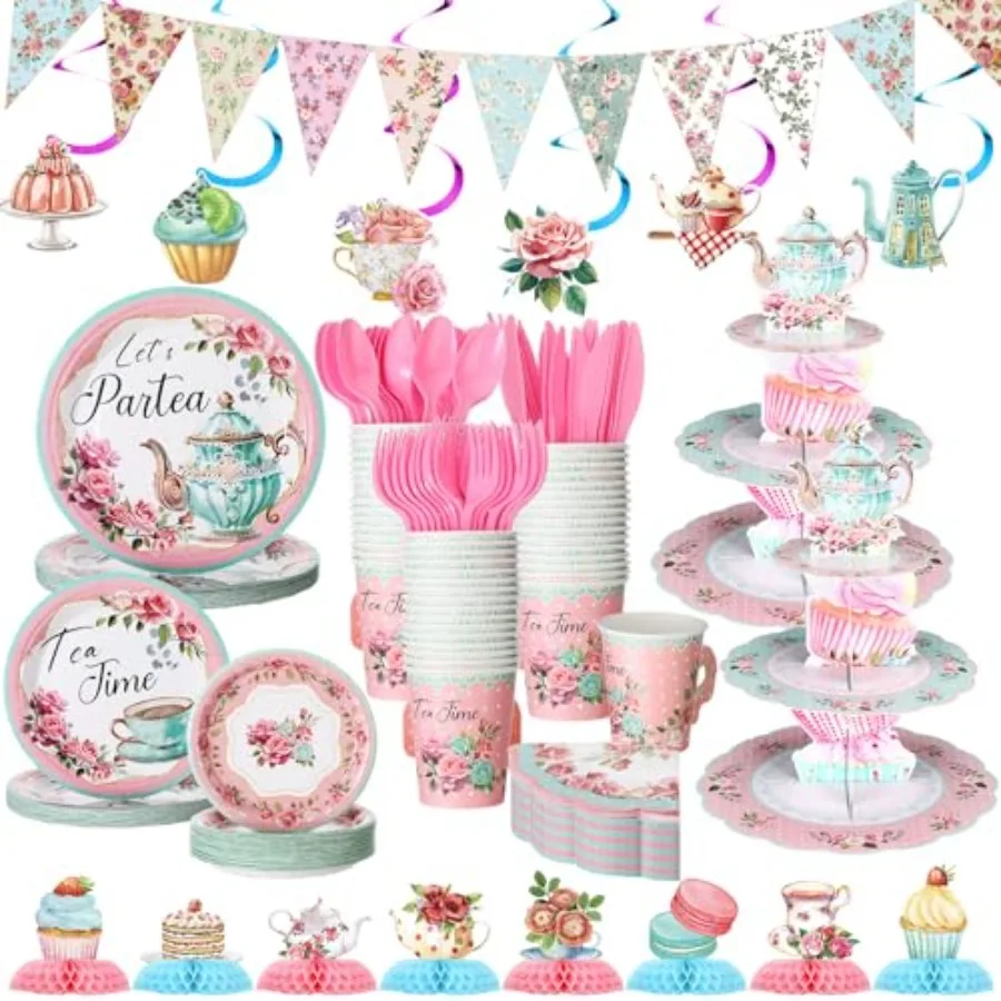 257 Pcs Tea Party Supplies Decoration Include Disposable Floral Paper Plate Napkin Teacup Saucer Set Cupcake Stand Centerpiece
257 Pcs Tea Party Supplies Decoration Include Disposable Floral Paper Plate Napkin Teacup Saucer Set Cupcake Stand Centerpiece