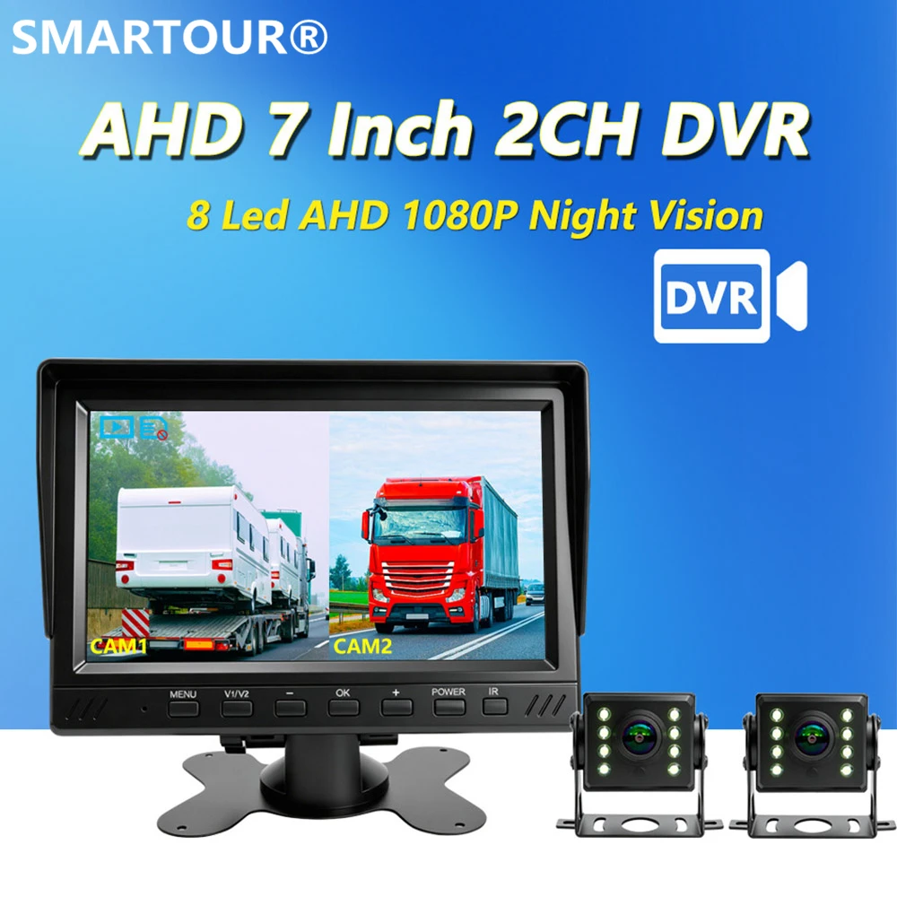 SMARTOUR 1080 Recording DVR 2 Truck Backup Camera AHD Night Vision with 7" Vehicle Rear View Monitor Support SD Card
SMARTOUR 1080 Recording DVR 2 Truck Backup Camera AHD Night Vision with 7" Vehicle Rear View Monitor Support SD Card