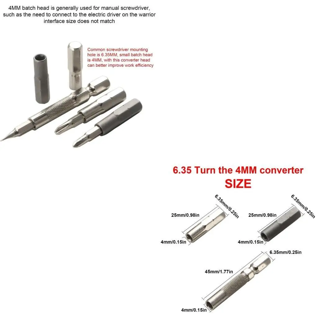 652F 5Pcs Bit Adapter 6.35mm To 4mm For Efficiency In Manual And Electric Tool
