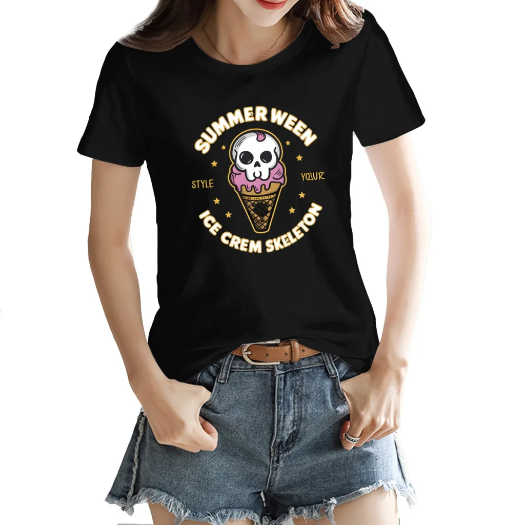 Summerween Ice Cream Skeleton Women's Printed Short Sleeve T-Shirt, Harajuku Style, New Summer Top
Summerween Ice Cream Skeleton Women's Printed Short Sleeve T-Shirt, Harajuku Style, New Summer Top