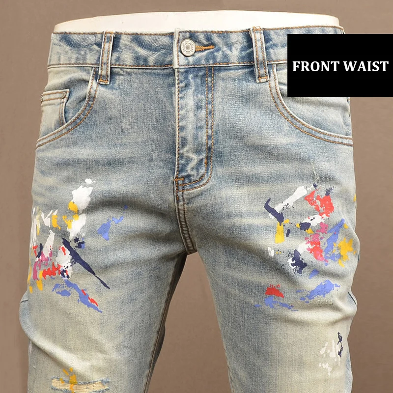 Y2kFashionable new men's jeans, painted elastic slim fit, nostalgic washed blue jeans, designer retro embroidered pants, hombre
Y2kFashionable new men's jeans, painted elastic slim fit, nostalgic washed blue jeans, designer retro embroidered pants, hombre