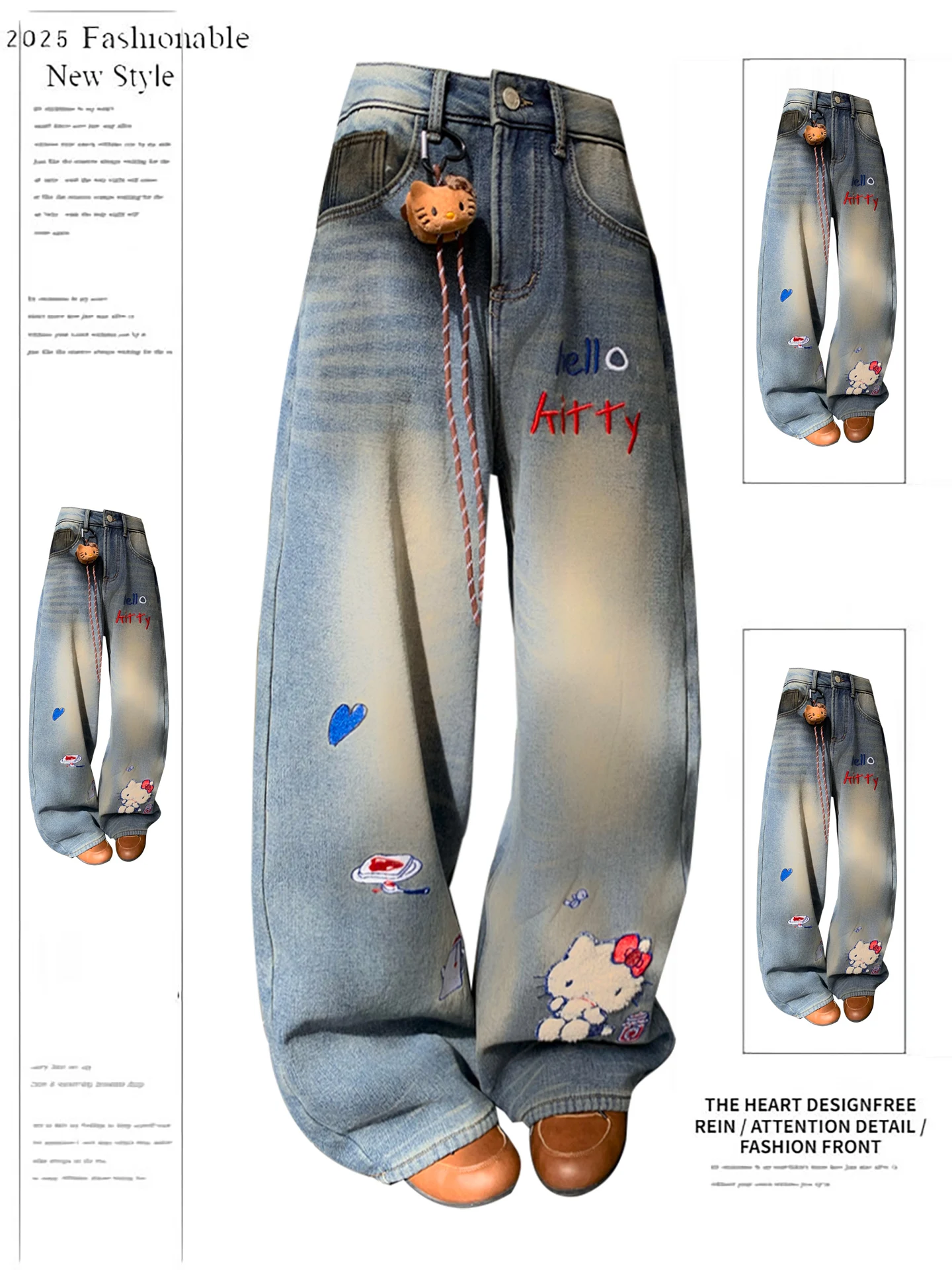 American Style High Waist Wide Leg Jeans Kitty Embroidery Fleece Lined Thickened Autumn Winter Design Women's Jeans
American Style High Waist Wide Leg Jeans Kitty Embroidery Fleece Lined Thickened Autumn Winter Design Women's Jeans